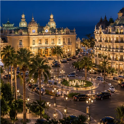 Casino Square and the Carré d'Or illuminated at night