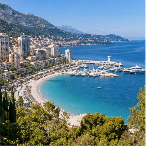 Larvotto Bay and Port Hercule waterfront in daylight